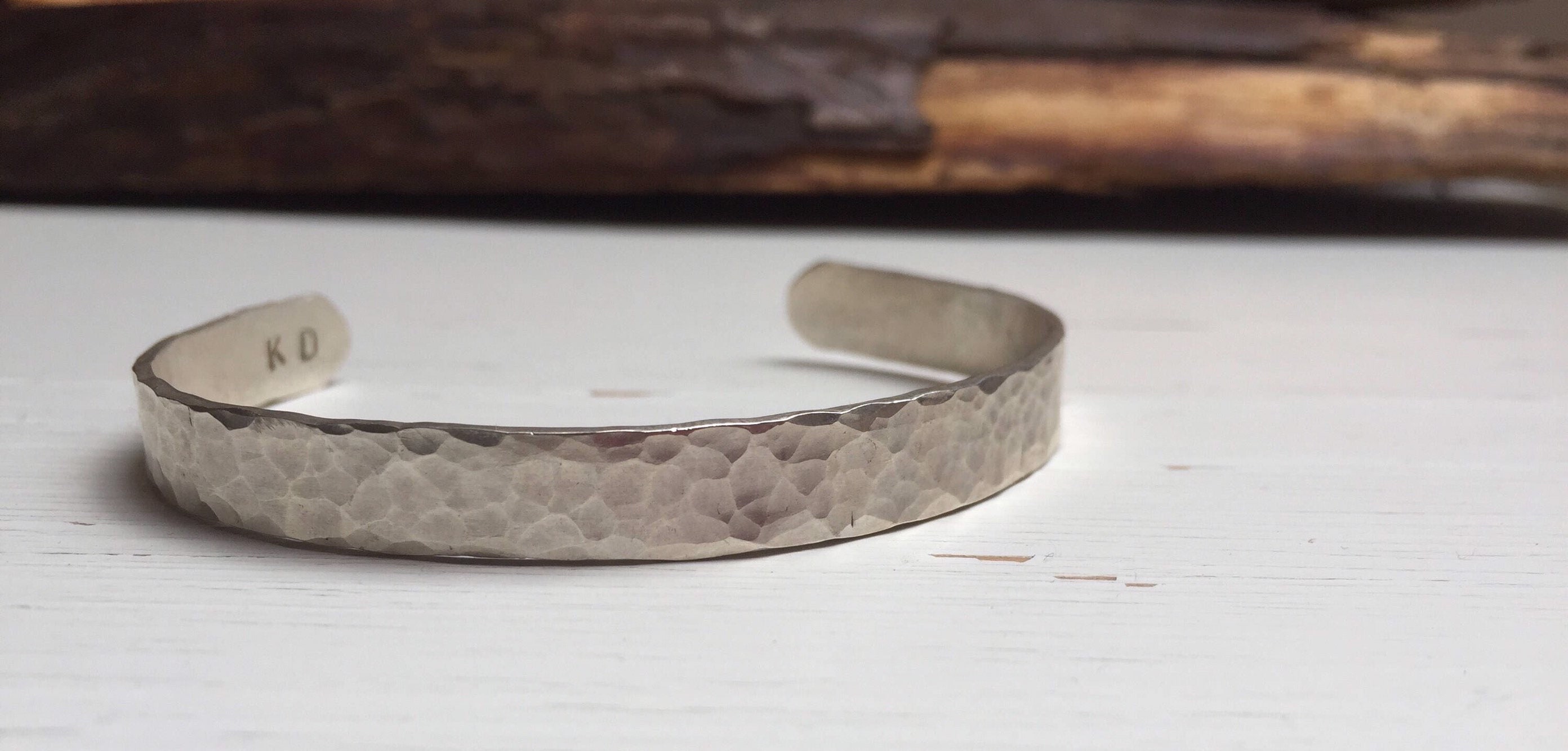 Men's Hammered 925 Silver Cuff Bracelet Etsy