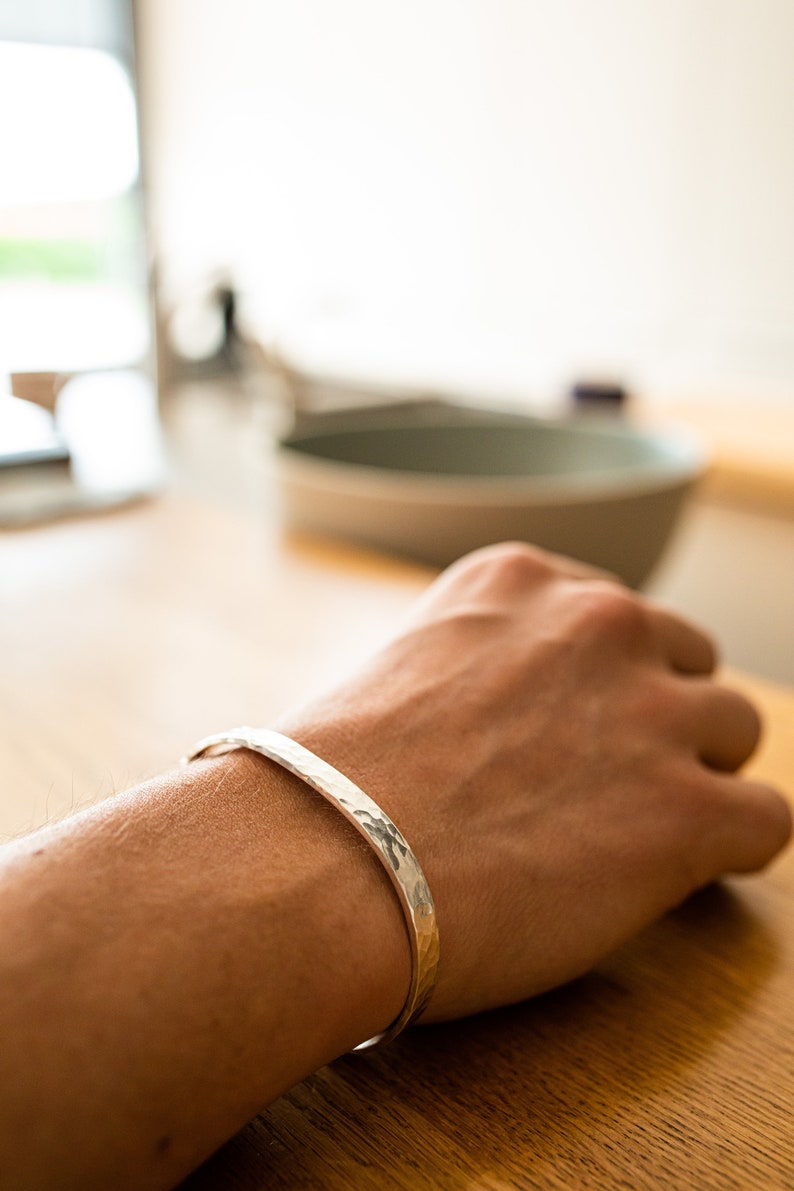 Men's 925 Silver Hammered Cuff/ Open Bangle image 2