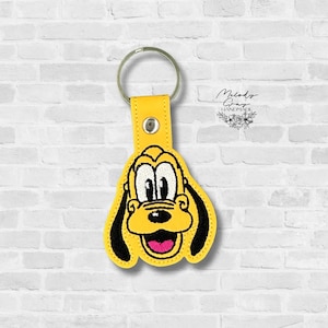 Embroidered Yellow Dog Keychain, Theme Park Inspired Bag Tag