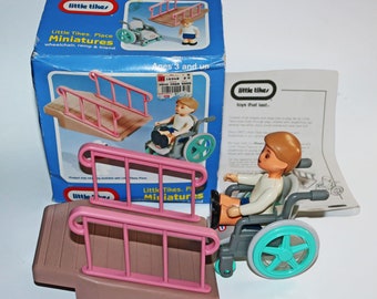 Vintage 1993 Little Tikes Place Miniatures Wheelchair, Ramp, Friend & Box