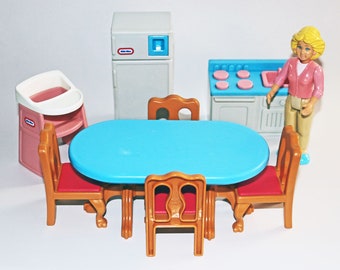 Little Tikes Grand Mansion Dollhouse Furniture Lot - Kitchen, Dining, Mom Doll