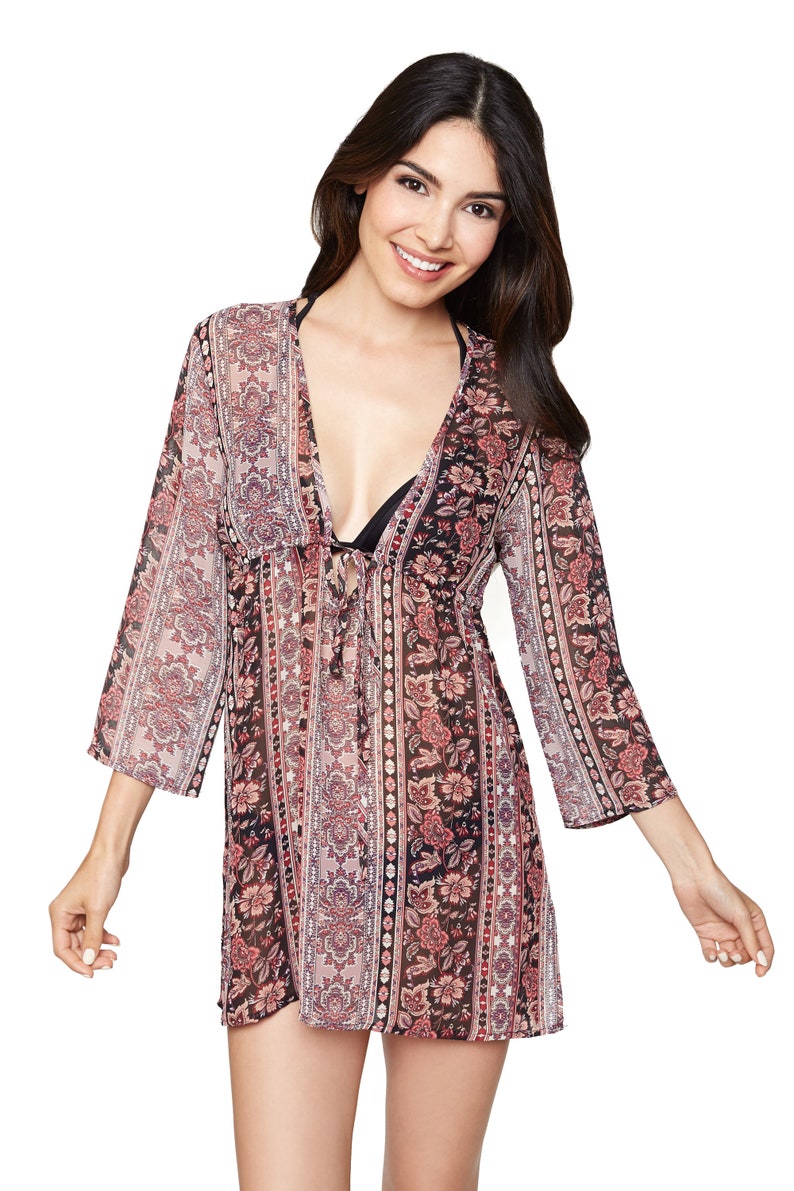 Boho Print Chiffon Swimsuit Coverup: Adjustable Beach Kaftan image 4