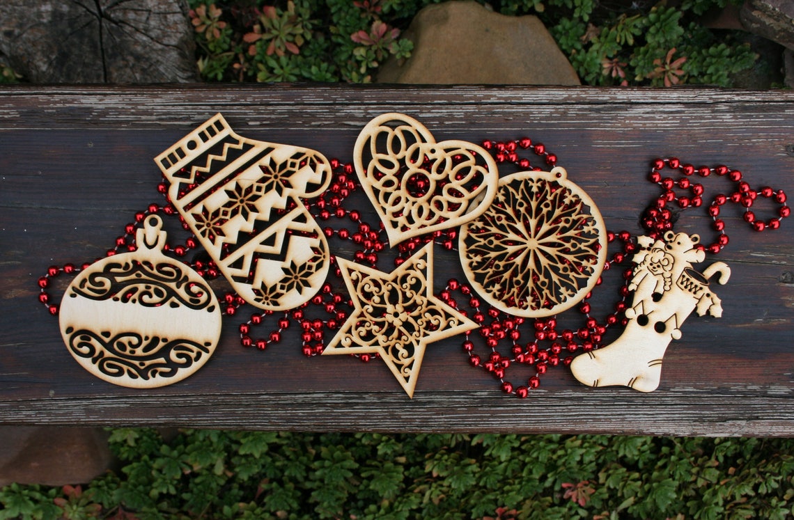 SET of Christmas Ornament Home Hanging Decoration Plywood  Etsy