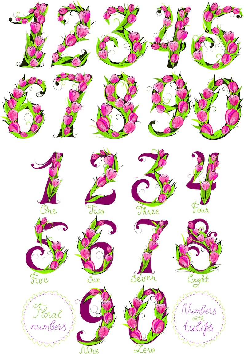 Download 0-9 Flower Numbers ClipArt. Vector Images. Cute Tulip. Svg | Etsy