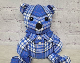 Small 8" memory bear made from a shirt of a loved one who has passed