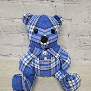 Small 8" memory bear made from a shirt of a loved one who has passed