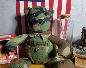 teddy bears made from military uniforms