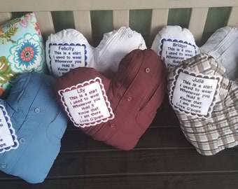 Heart shaped memory pillow made from a loved ones shirt