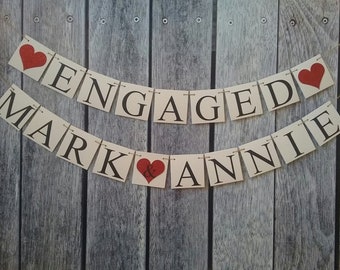 ENGAGED NAMES banner, engagement banner, custom engagement banner, bridal shower banner, bridal shower decor, engagement party banner