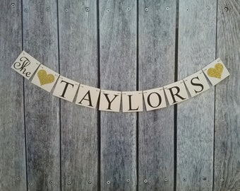 Last name banner, custom name banner, just married banner, wedding photo prop, family last name banner, wedding custom banner