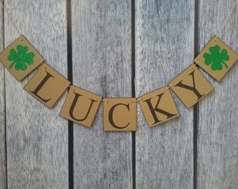 St. Patricks day banner, lucky banner, St. Patricks day decorations, 4 leaf clover, St. Patricks day photo prop, holiday banner
