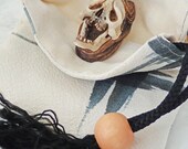 Hannya Skull Chopstick rest Japanese Sculpture Deer Antler Carving with tiny kimono bag signed 髑髏作家服部 般若髑髏箸置き