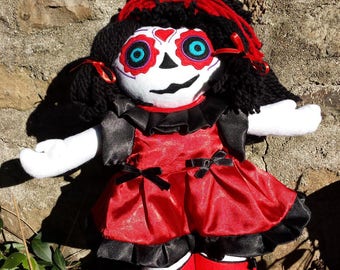 "Little Santa Muerte" red Gothic zombie doll