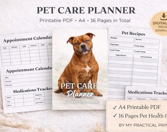 Planificador de cuidado de mascotas / Retratos de compañeros / Staffordshire Bull Terrier / PDF imprimible