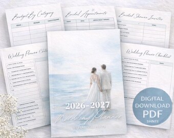 Planificador de bodas 2026-2027 / Planificador de bodas en la playa / Organizador de bodas costeras / Descarga digital imprimible A4 / Patina Trending