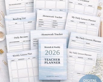 Planificador docente / Organización de la educación en casa / 120 páginas / Mensual y semanal 2026 / PDF imprimible / A4