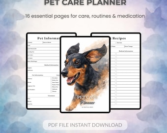 Planificador de cuidados para perros salchicha / Registro de salud y rutina para perros salchicha / PDF imprimible / Compañeros de mascota