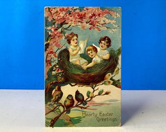 Vintage Embossed Hearty Easter Greetings Postcard 1910