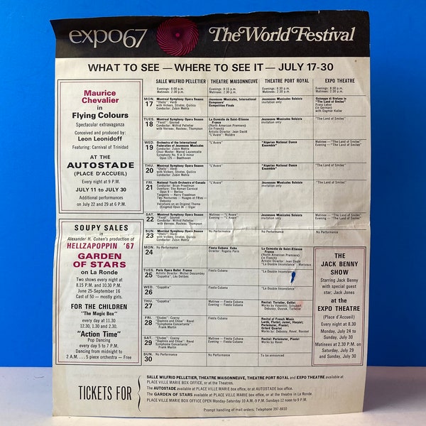 Expo 67 Event Calendar July