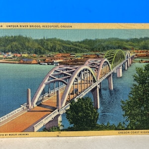 Umpqua River Bridge Reedsport Linen Postcard