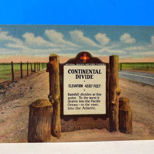 Continental Divide Sign New Mexico Linen Postcard