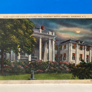Escena nocturna Prichell Ridgecrest Baptist Assembly Linen Postcard