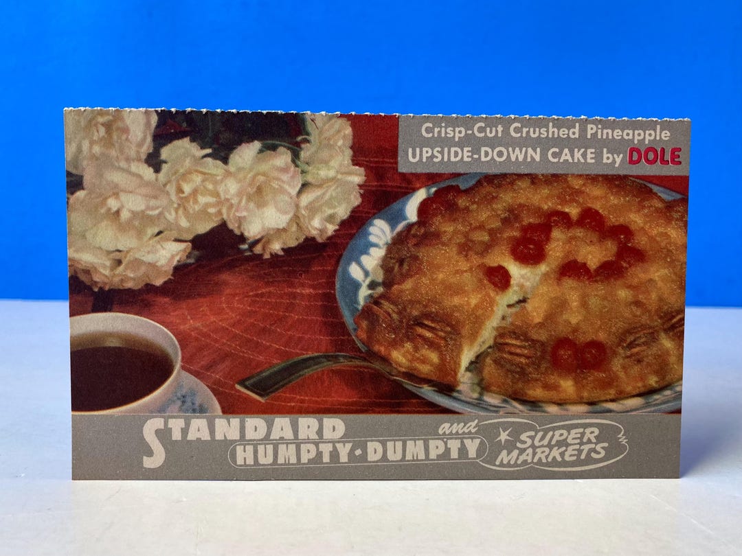 Crisp-cut Crushed Pineapple Upside Down Cake Recipe Card Humpy Dumpty ...