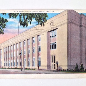 Cartão Postal Terre Haute Post Office Linho