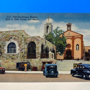 Old Guadalupe Mission Juarez Market Linen Postcard