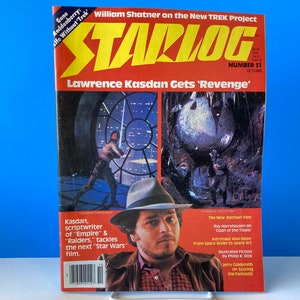May include: A vintage magazine cover for Starlog, issue number 51, featuring a photo of Lawrence Kasdan, the screenwriter for Star Wars: The Empire Strikes Back and Raiders of the Lost Ark. The cover also features a scene from Star Wars: The Empire Strikes Back and a scene from the movie Clash of the Titans.