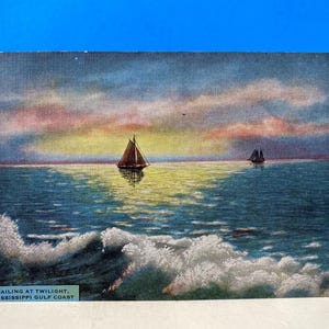 Carte postale en lin Naviguer à Twilight Mississippi Gulf Coast