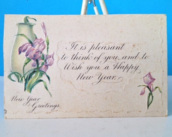 Vintage Embossed New Year Greetings Postcard