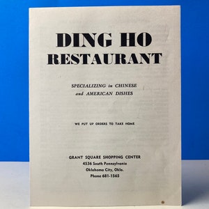 Ding Ho Restaurant Menu & Business Card OKC