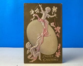 Vintage Embossed Easter Greetings Postcard