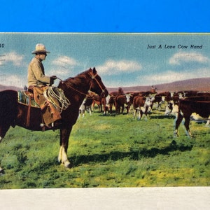 Juste une carte postale en lin à la main de vache solitaire