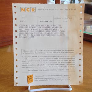 National Cash Register Printout NCR Pavilion New York World&#39;s Fair