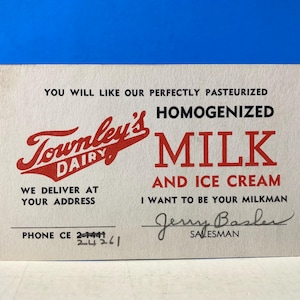 Carte postale Je veux être ton laitier Townley's Dairy