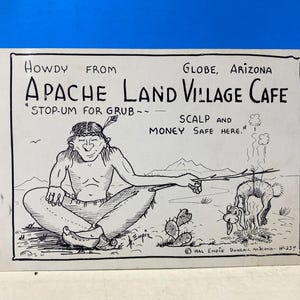 Cartão postal do Apache Land Village Cafe Arizona