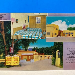 Taos Motor Lodge Linen Postcard