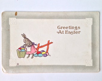 Vintage Embossed Greetings At Easter Postcard