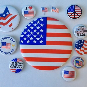 Lot Of 12 American Flag Pins Buttons