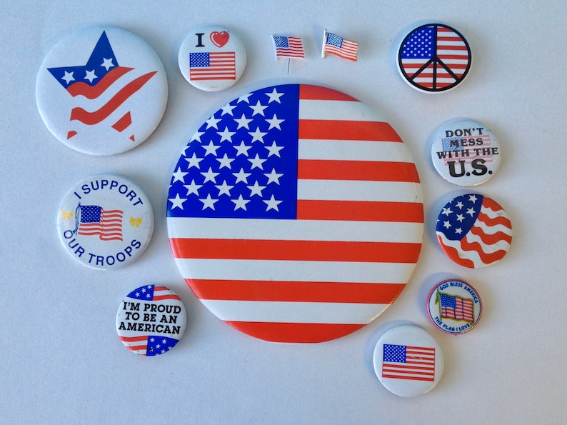 Lot Of 12 American Flag Pins Buttons