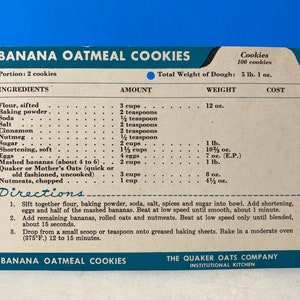 Quaker Oats Vintage Rezeptkarte Bananen oatmeal Kekse