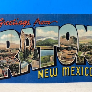 Saludos desde Raton New Mexico Carta grande Postal de lino