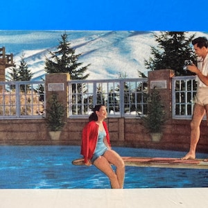 Postal de lino de natación de invierno Sun Valley