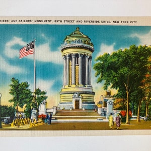 Cartão Postal Soldiers' Sailors' Monument New York City Linen