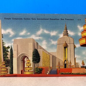 Cartão Postal De Linho Exposição Internacional Temple Compound Golden Gate