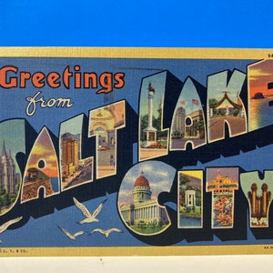 Cartão Postal De Linho Saudações De Salt Lake City Com Letras Grandes