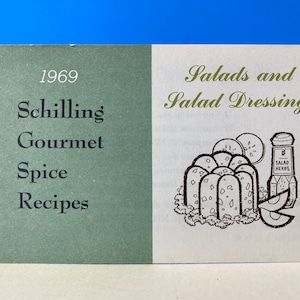 1969 Schilling Gourmet Spice Recipes Card Insalate e condimenti per insalate