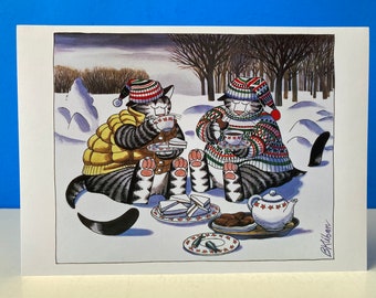 Carte de Noël Tea Party Kliban avec chat